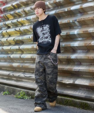 WEGO 【ユニセックス着用ITEM】グラフィックヘンリーネックT（SS） ブラック