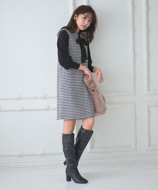 Feroux 【洗える】キーネックミディ ジャンスカ ホワイト系2