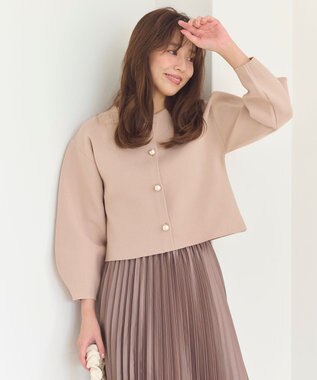 Feroux 【洗える】パールニットジャケット ピンク系