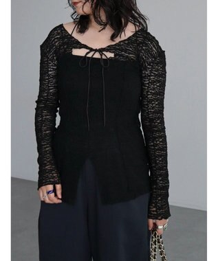 Green Parks カットワークデザインレーストップス Black