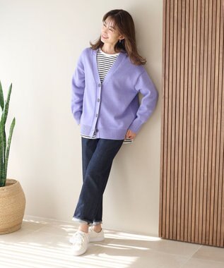 ANY 【洗濯機可】ラムウールVネック カーディガン ラベンダー