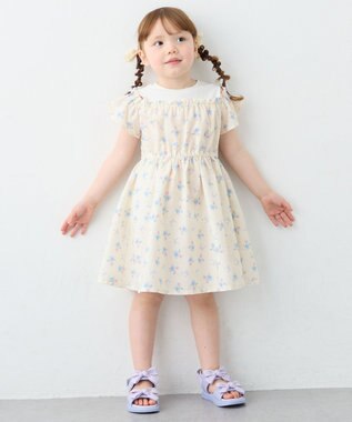 ANY KIDS 【洗濯機可能】オンオフショルダーワンピース エクリュ×花柄