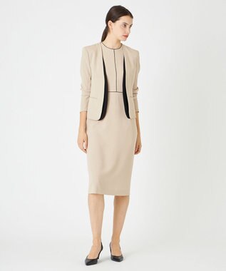 BEIGE， 【洗える・L-size】CINDY / クルーネックドレス Sheer Orange × White