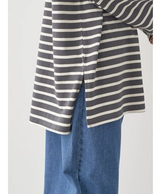 earth music&ecology バック釦ボーダーチュニック Charcoal Gray