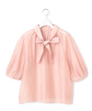 23区 L 【WEB&一部店舗限定/洗える】ライトシアーミクスチャー ボウタイ ブラウス ピンク系