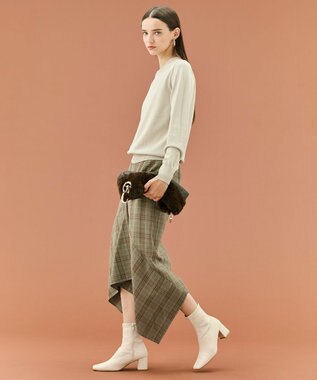 BEIGE， SELMA / チェックウールラッフルスカート Camel × Nude