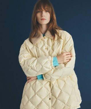 UNFILO L 【自宅で洗濯OK / ファー襟取り外し可能】TAIONコラボ ボア襟 リバーシブルダウン アイボリー