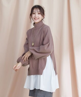 Tiaclasse 【洗える】コンビフレアニットトップス モカ