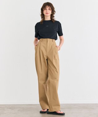 BEIGE， 【洗える】GAZANIA / コットンチノ2タックワイドパンツ Camel Beige