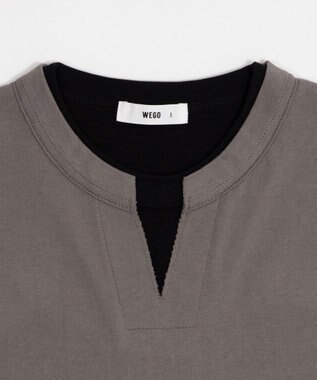 WEGO 【ユニセックス着用ITEM/MLサイズ展開】フェイクレイヤードキーネックT（SS） スミクロ
