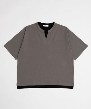 WEGO 【ユニセックス着用ITEM/MLサイズ展開】フェイクレイヤードキーネックT（SS） スミクロ