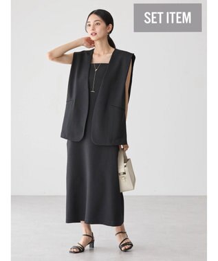 AMERICAN HOLIC ＳＥＴ　イージーケアジレベスト＋Ｉラインワンピース Black