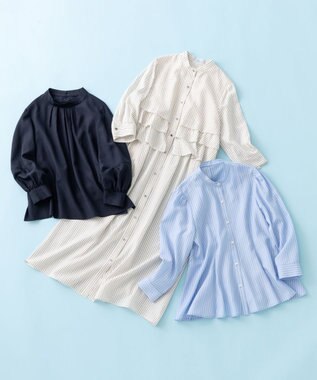 組曲 S リヨセルシャーティングハイネック ブラウス ネイビー系