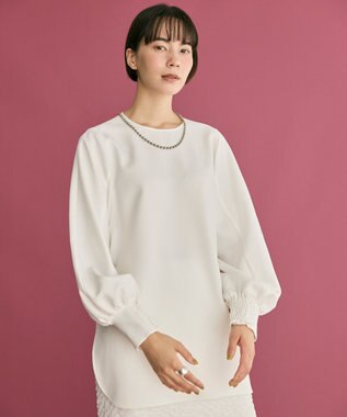 #Newans 【洗濯機可】シャーリングカフスパウダリーブラウス ホワイト