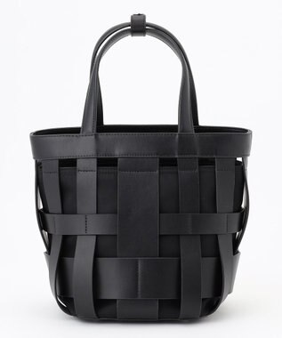 黒いメッシュデザインかごバッグ 黒いメッシュデザインかごバッグ 黒革メッシュのかごバスケット