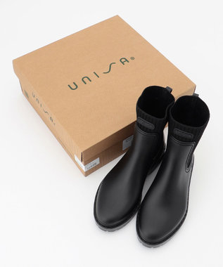 【新品】UNISA リブニットロングレインブーツ ブラック 24.5 cm 2E