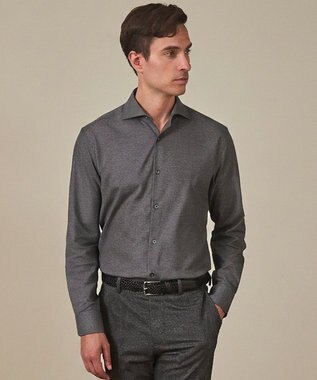 【洗える】コットンフラノシャツ_ カッタウェイカラー