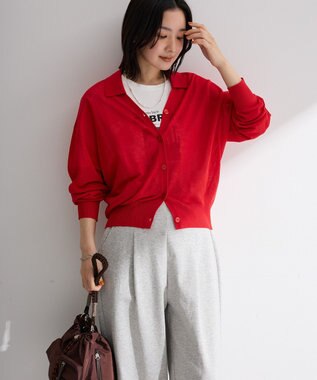 Green Parks 衿付きニットカーディガン Red