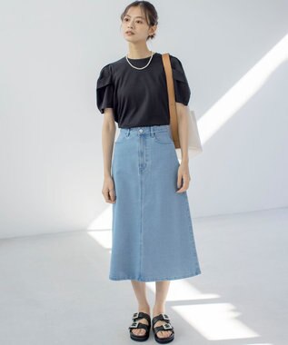 組曲 ミッドデニムタイト スカート ブリーチインディゴ系