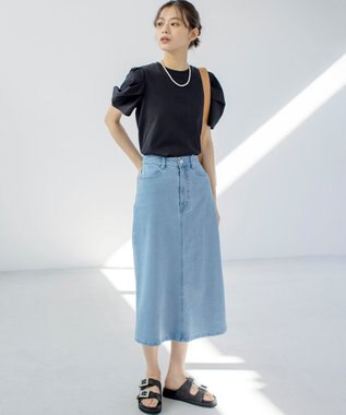 組曲 ミッドデニムタイト スカート ブリーチインディゴ系