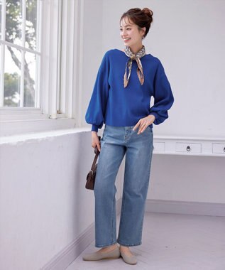 Tiaclasse 【安田美沙子さん着用・新色追加・洗える】ボリュームパフスリーブニット ブルー