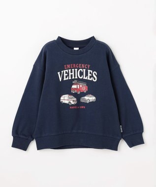 ANY KIDS 車プリント 裏毛トレーナー ネイビー