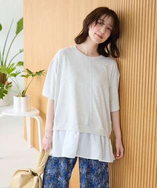 Green Parks 裾フリルドッキング５分袖プルオーバー Red