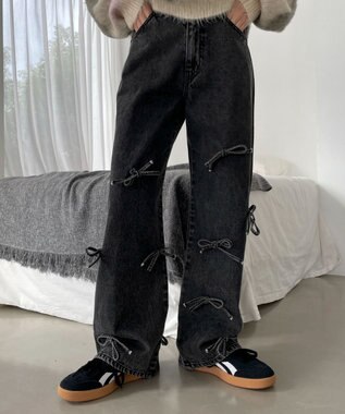 WEGO リボンストレートデニムパンツ ブラックその他