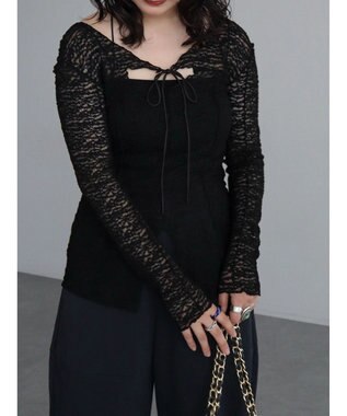 Green Parks カットワークデザインレーストップス Black