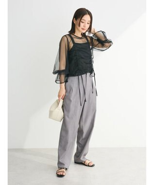 Green Parks ・ＥＬＥＮＣＡＲＥ　ＤＵＥ　チュールギャザーブラウス Black