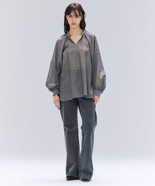 BEIGE， 【洗える】MOYE / シアーウールパフスリーブブラウス Charcoal