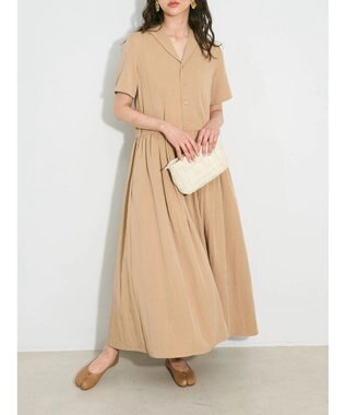 Green Parks ローウエスト切替開襟シャツワンピース Beige