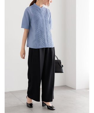 Te chichi 【WEB限定カラーあり】フロントレース5分袖ブラウス ブルー