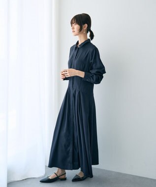 YECCA VECCA タックデザインシャツワンピース Navy