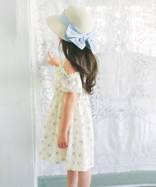 ANY KIDS 【洗濯機可能】オンオフショルダーワンピース エクリュ×花柄