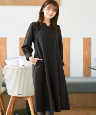 Tiaclasse 【洗える】ピーチスキンAラインワンピース チャコールグレー