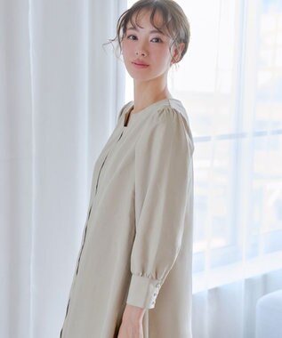 Tiaclasse 【洗える】ピーチスキンAラインワンピース グレージュ