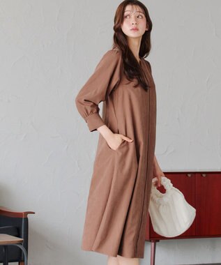 Tiaclasse 【洗える】ピーチスキンAラインワンピース キャメル