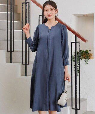 Tiaclasse 【洗える】ピーチスキンAラインワンピース ブルー