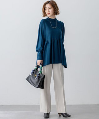 23区 【洗える】ウールギャザー ドルマンスリーブ ニット ピーコックグリーン系