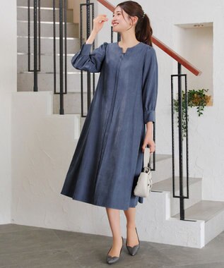 Tiaclasse 【洗える】ピーチスキンAラインワンピース ブルー