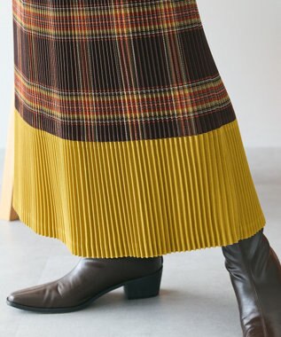 CRAFT STANDARD BOUTIQUE 配色チェックプリーツスカート Orange