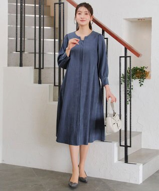 Tiaclasse 【洗える】ピーチスキンAラインワンピース ブルー