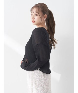 earth music&ecology ＳＥＴ２点クレープリボンブラウス＋インナー Black