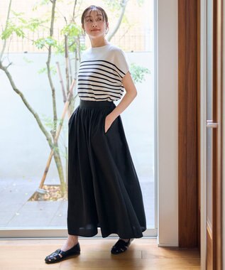 ANY 【新色追加/14色展開】アクリルガーターフレンチスリーブニット オフ×ブラック