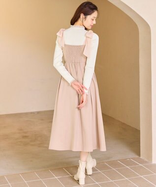 Feroux シアーリボンショルダー ジャンパースカート ピンク系