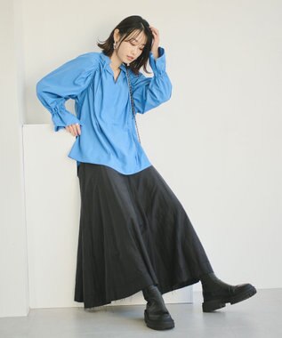 #Newans 【ANSWER for 骨格ナチュラル】ギャザーショルダーシャツ ブルー系