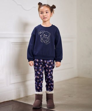 ANY KIDS 7days 裏シャギー 総柄ガーリーパンツ ネイビー×クマ