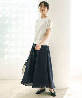 UNFILO ヴィンテージシアー ギャザーワイドパンツ [WEB限定]ネイビー