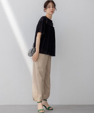 組曲 S プリーツコンビ5分袖 カットソー ブラック系